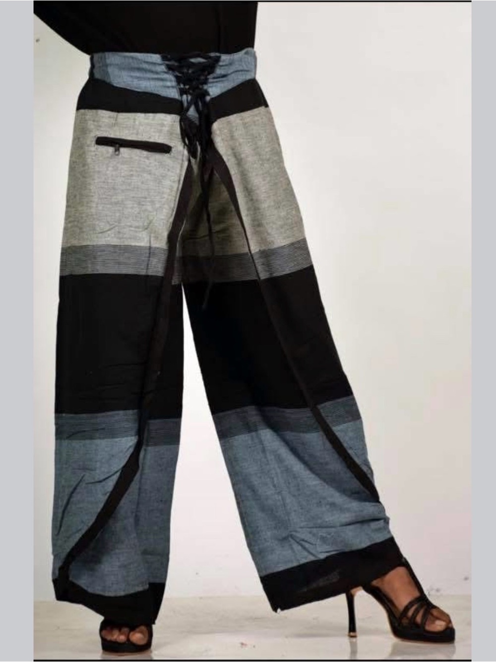 Bohemian Front Wrap Corset Lace Up Palazzo Pants Hippie Yoga Gaucho Size L/XL